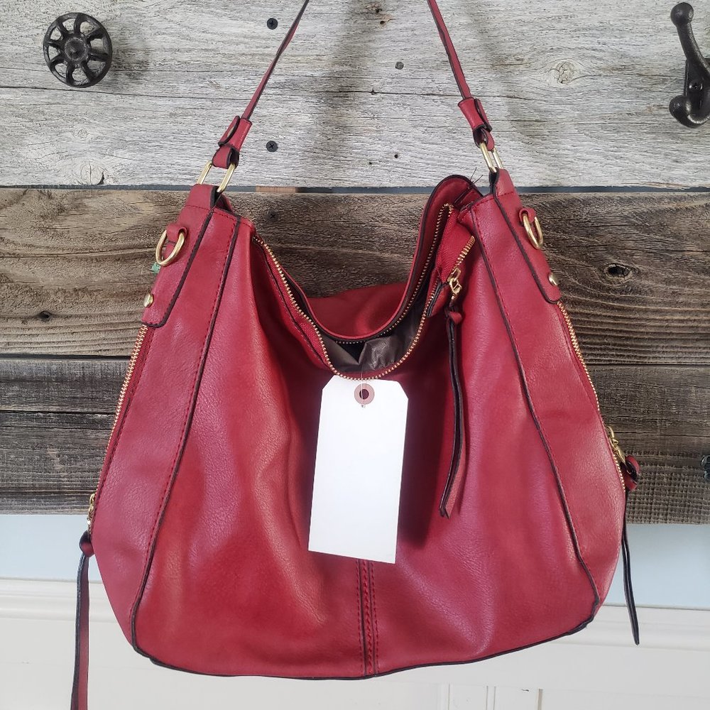 NWT Mom on the Go Hobo Bag in Red + FREE Piece of Jewelry with Purchase